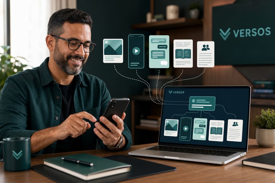 Líder publicando contenido en múltiples formatos con VERSOS